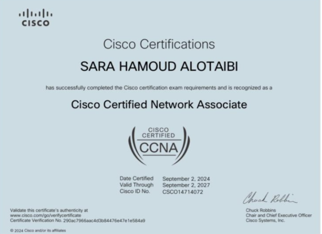 Cisco Certified Network Associate (CCNA) certificate