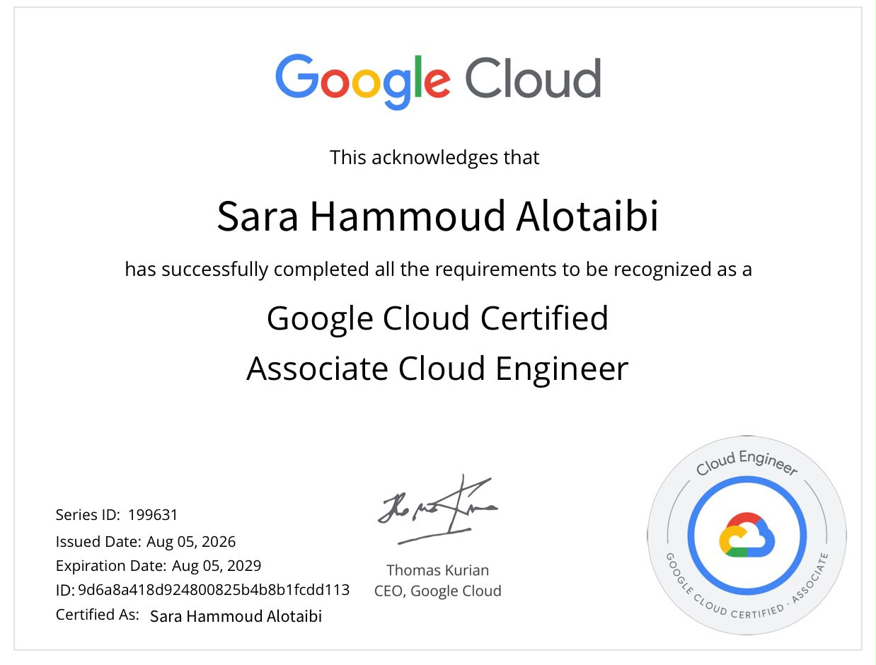 Google Cloud Certified Associate Cloud Engineer certificate